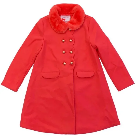 G12-Janie & Jack, 5/6Y, l/s poly faux fur coat, Coral